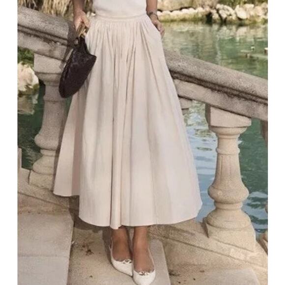 Zara Cotton Midi Ruffly Waist Skirt Collection Ecru 2252/653 NWT XL - Picture 6 of 7